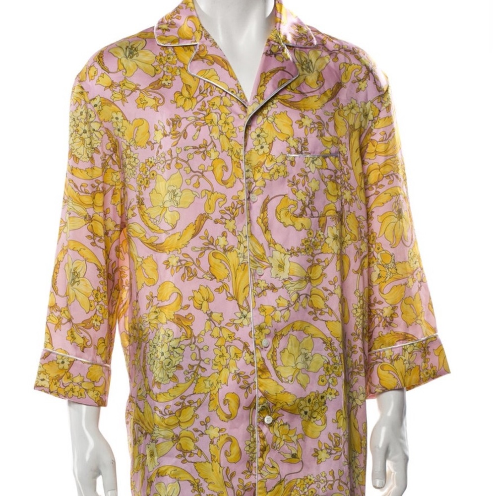Versace Pink and Yellow Button-Up Pajama Shirt